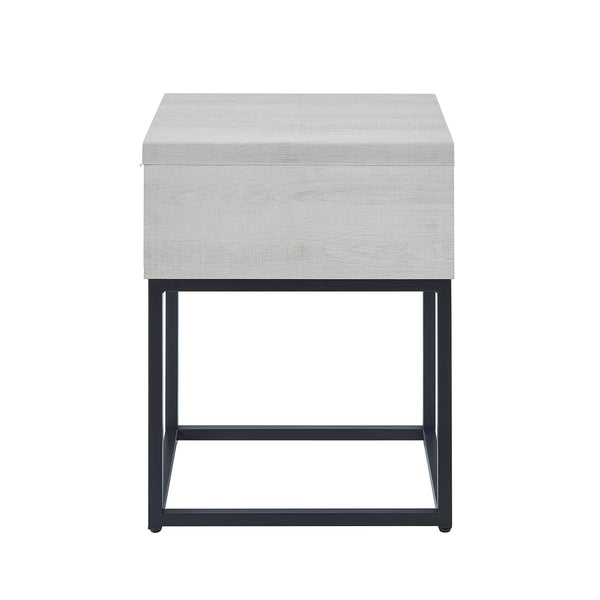 English Elm Celestial Modern Storage End Table with Drawer and Metal Base — Durable MDF Veneer Accent Nightstand White T2574P163352