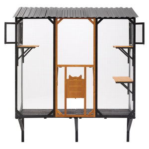 English Elm Outdoor Fir Wood Window Catio Enclosure with Four Climbing Platforms for Cats Black,Brown N719P418371D