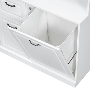 English Elm Bathroom Tall Storage Cabinet with Tilt-Out Hamper, 70.9" Linen Tower, 2 Drawers, Adjustable Shelves, White Finish N725P278420K
