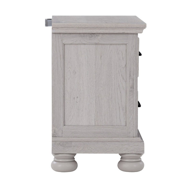 English Elm 2-frawer Gray Nightstand with Usb Ports Transitional Millwork Bun Feet Bedside Table B2709P453739