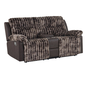 English Elm Bruni Brown Console Reclining Loveseat with 2 Cup Holders, Manual Recline, Plush Polyester Seating B201P299728