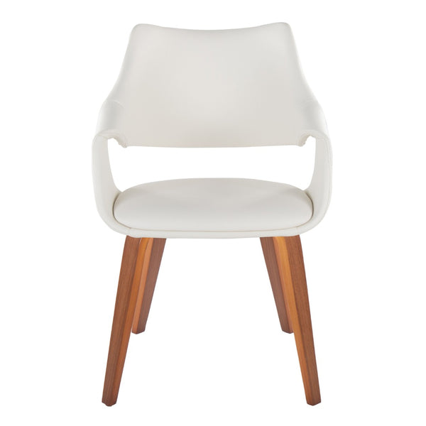 English Elm Chair Set of Two with White Faux Leather Seating and Warm Walnut Bentwood Legs B202S02070