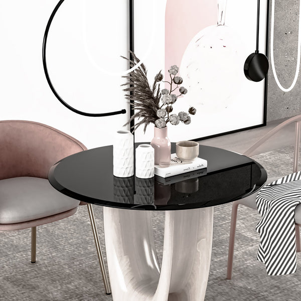 English Elm 32" Round Tempered Glass Table Top - Durable Black Finish With Beveled Edge For Modern Spaces W241P248364