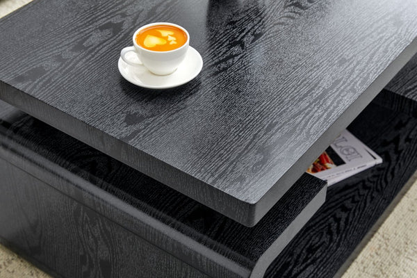 English Elm A Modern Two-tier Mdf Coffee Table with Open Shelf for Living Room Storage Black Woodgrain W3875P396801