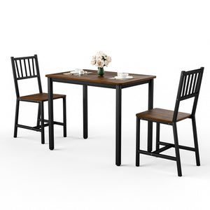 English Elm Dining Table Set 3 Piece Industrial Steel Frame with Melamine Top for Kitchen Nook Walnut W1162P424924