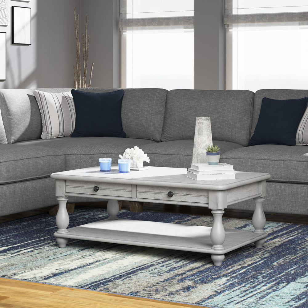English Elm Wallace & Bay - Gray Cocktail Table – Coastal Oyster Wood Finish, Easy-Care 50" x 30" Surface, Stylish Low 19" Profile B361P384439