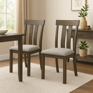 English Elm Lyoi Ladder Back Dining Chairs Set of 2 Gray Upholstered Seat Solid Wood Frame B056P417078