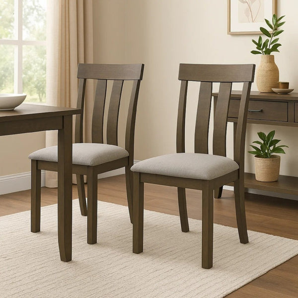 English Elm Lyoi Ladder Back Dining Chairs Set of 2 Gray Upholstered Seat Solid Wood Frame B056P417078
