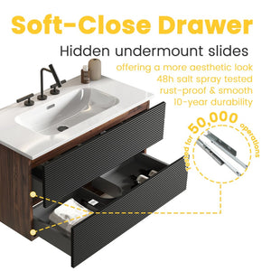 English Elm Galan Freestanding Bathroom Vanity Quartz Basin Fluted Wood Cabinet Modern Bath W1865S00200