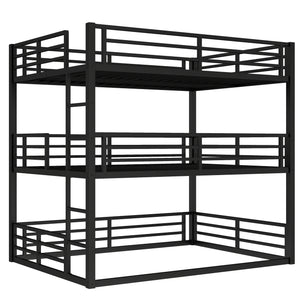 English Elm Full Triple Bunk Bed - Heavy-Duty Metal Frame With Safety Guardrails, Space-Saving Design, Black W1580S00144
