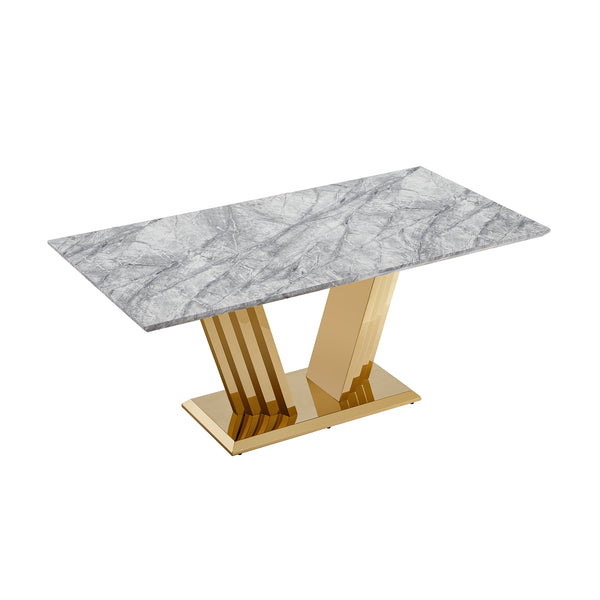 English Elm Marble Dining Table For 6 – Modern Faux Marble Kitchen Table With Chrome Base, Stylish & Durable Design W3456S00020