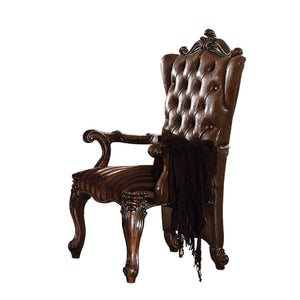 English Elm Light Brown Tufted Arm Chair Set of 2 with High Back, Winged Sides, Nailhead Trim & Cabriole Legs B062P209287