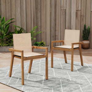 English Elm Christopher Knight Home® - BELFAST Teak Frame Outdoor Dining Chairs Set of 2 — Beige Mesh Comfort, Durable Weather-Resistant Design N762P240699A