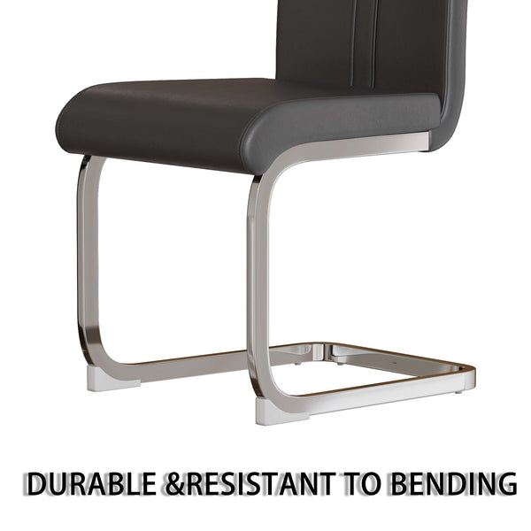 English Elm 63" Modern Medieval Brown Mdf Dining Table & 6 Pu Armless Chairs Set With Silver Legs For Style & Comfort W2189S00679