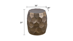 English Elm Modern Round Hand-Hammered Aluminum Coffee & End Table Set — Hexagonal Patterned Artisanal Design Gold B009S01529