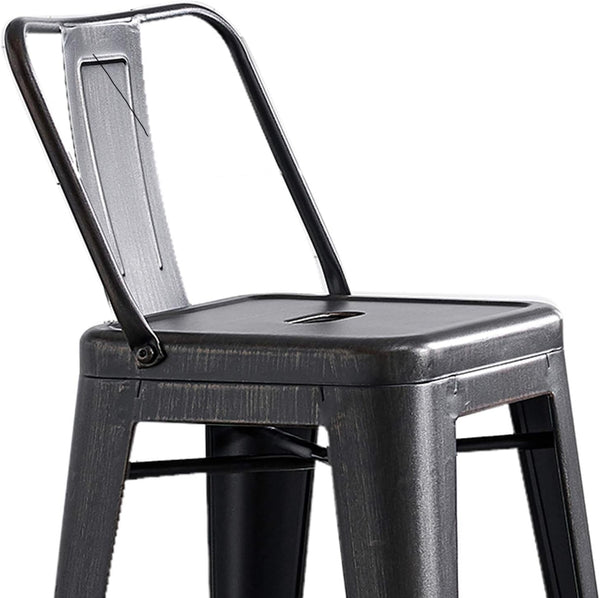 English Elm Modern Industrial Metal Barstools Set of 2 with Bucket Back, 24" Seat, Reinforced 4-Leg Durable Design Black B347P348831