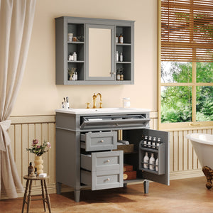 English Elm 36'' Modern Bathroom Vanity With Medicine Cabinet, Soft-Close Doors, 4 Drawers & Ceramic Sink Set SW000134AAE-1