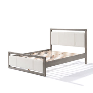 English Elm Christopher Knight Home® - Queen Platform Bed with Ivory Boucle Headboard, Light Grey Wood Frame, Solid Slats & Underbed Storage N758D800809D