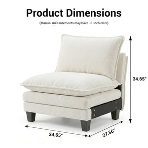 English Elm Armless Chenille Club Chair Oversized Plush Seat for Modern Living Room Reading Nook Beige White W2519P486074