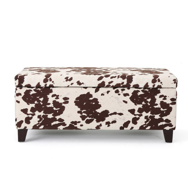 English Elm Storage Ottoman Velvet Upholstered Rectangular Hinged Lid Living Room Footrest N769P426183M
