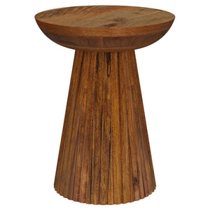 English Elm Waters Wild Honey Round Mango Wood Accent Side Table with Scalloped Pedestal, Warm Grain Finish B062P299886