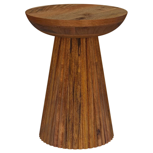 English Elm Waters Wild Honey Round Mango Wood Accent Side Table with Scalloped Pedestal, Warm Grain Finish B062P299886