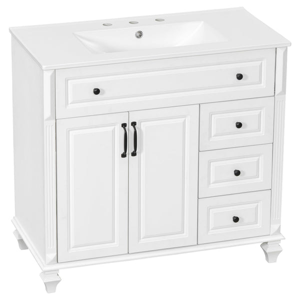 English Elm 36" Elegant Bathroom Vanity With Ceramic Sink, Solid Wood Cabinet, Modern Storage & Black Handles N725P356069K