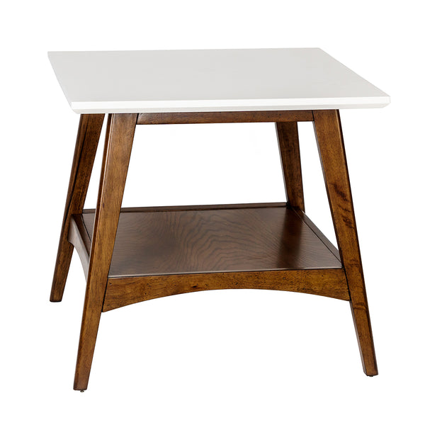 JLA Home Madison Park - End Table with Two-Tone Off-White Top and Pecan Shelf, Mid-Century Frame, Durable Daily-Use Accent MP120-0095