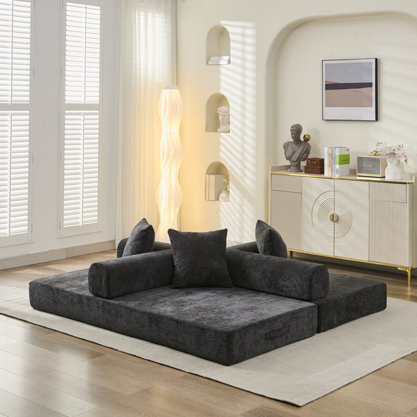 English Elm Comfy Chenille Convertible Folding Mattress Couch Sofa Bed with Armrest, Space-Saving, No Assembly Needed Black W1143P330250