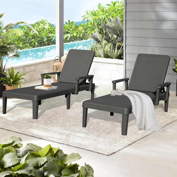 English Elm Pool Chaise Lounge Set of Two Resin Reclining Chairs for Patio Deck Garden Use Grey W1859P477608