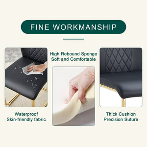 English Elm Table 31.5-Inch Round Dining Set With Elegant White Marble Top & 4 Black Pu Chairs, Gold Legs W1151S02492-GIGA