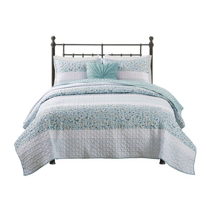 JLA Home Madison Park - 4 Seersucker Quilt Set with Floral & Botanical Prints, Hypoallergenic, Antimicrobial, Machine Washable Aqua MP13-8289