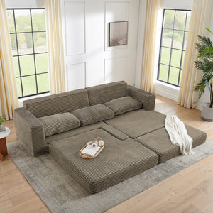 English Elm Right Modular Corduroy Sectional Sofa Converts to Queen Bed for Small Space Living W487S00361