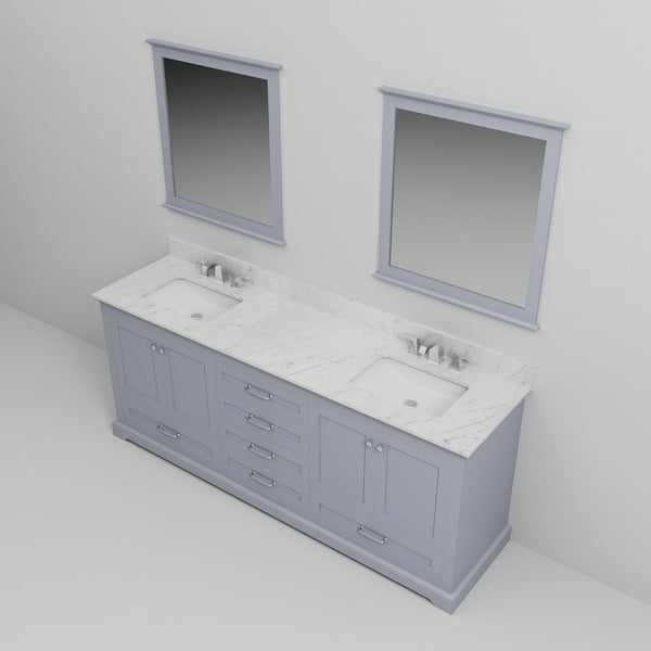 English Elm Dark Grey Double Bath Vanity With Carrara Marble Top, Chrome Faucets & Mirrors - Stylish Storage Solution B2731S01031