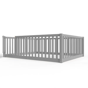English Elm Twin Floor Bed Pine Wood Frame with Guardrails and Door for Safe Toddler Sleep Gray W1580P418052