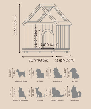 English Elm Daisy Cedar Pet House Acrylic Roof Floral Carved Indoor Outdoor Wooden Cat Shelter W3799P382526