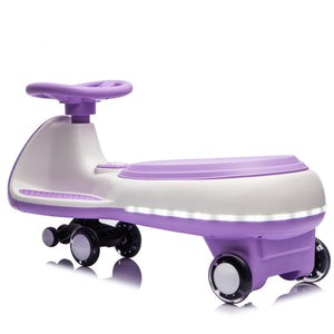 English Elm 12v Kids Ride on Wiggle Car with Dual Motors Led Wheels Bluetooth and Triangular Frame Purple W1578P390193