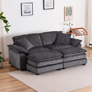 English Elm Corduroy Plush 2-Seat Sofa with 2 Back Cushions, Toss Pillows & Ottomans — Deep Seat Comfort Grey W2363S00064