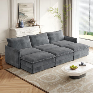 English Elm Corduroy 3-Seater Cloud Sofa With Movable Footrests - Oversized Deep-Seat Comfort For Any Room W834S00444