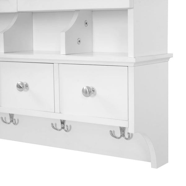 English Elm 4-in-1 Wall Mounted Bathroom Cabinet with Mirror Drawers and Towel Hooks Vanity White N710P405416K