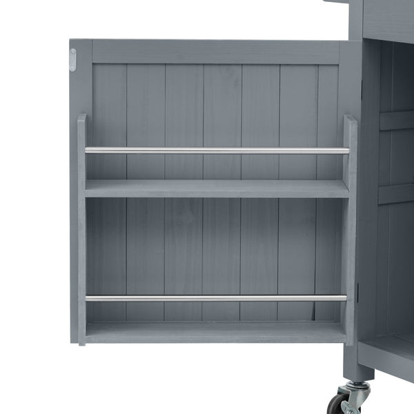 English Elm K&k Solid Fir Grill Cart Stainless Steel Top Outdoor Kitchen Station with Locking Wheels Grey+Blue N707P409087G