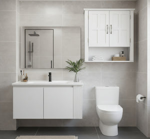 English Elm Bathroom Wall Mounted Cabinet Raised Panel Doors Adjustable Shelves Farmhouse Storage White N817P375225W