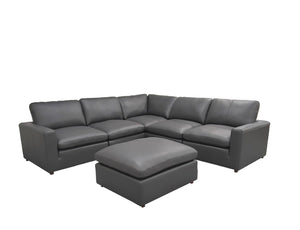 English Elm Leather Match L-shaped Sectional Sofa with Top-grain Upholstery for Open Living Rooms Blue Gray B2748S00170
