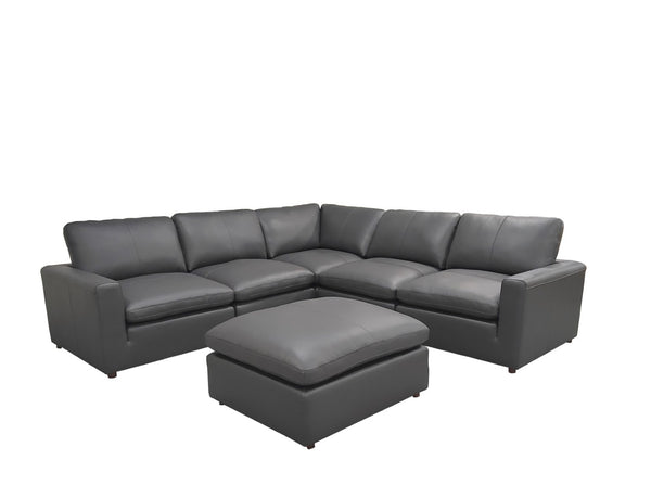 English Elm Leather Match L-shaped Sectional Sofa with Top-grain Upholstery for Open Living Rooms Blue Gray B2748S00170