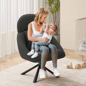 English Elm Modern Swivel Accent Chair with Adjustable Headrest, Oversized Corduroy Upholstered Rocking Recliner for Living Room Dark Gray T3950P397485