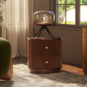 English Elm Jennifer Taylor Home - Valentine Half-Moon 24" 2-Drawer Side Table in Dark Walnut Beech Wood with Fluted Detail & Gold Pulls B2719P280173