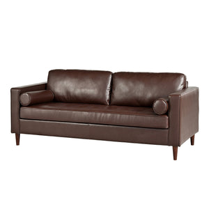 English Elm Christopher Knight Home® - Mirod Mid-Century Modern PU Leather Sofa with Tufted Back, Birch Legs, Foam & Pocket Spring Comfort Dark Brown N760P285734D