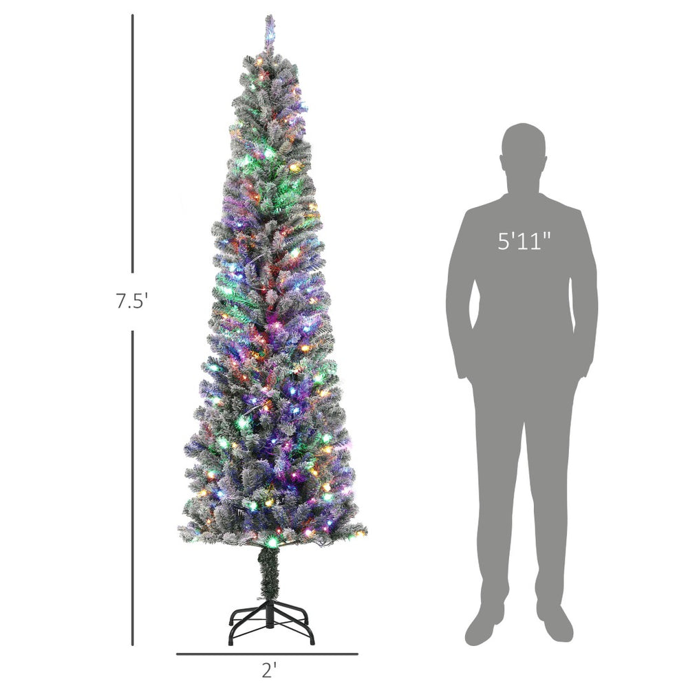 English Elm Pre-lit Flocked Pencil Tree 7.5 Ft Slim Snow Finish Dual Led Remote Holiday T3971P420040