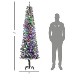 English Elm Pre-lit Flocked Pencil Tree 7.5 Ft Slim Snow Finish Dual Led Remote Holiday T3971P420040