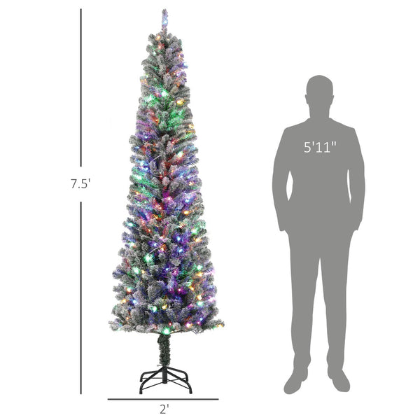 English Elm Pre-lit Flocked Pencil Tree 7.5 Ft Slim Snow Finish Dual Led Remote Holiday T3971P420040